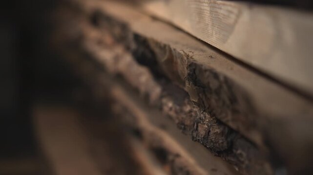 Old Wood Details, Upclose Image Capturing Textured Surface Of Naturally Aged Wood With Bark And Knots. Media