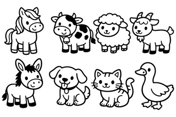 Fototapeta premium Cute cartoon farm animals: playful and adorable character designs for kids