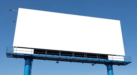 Obraz premium Blank outdoor advertising billboard with a large white space for text or images, standing against a bright blue sky, ready for promotions