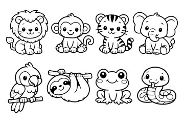 Obraz premium Cute safari and jungle animals in adorable cartoon style for kids