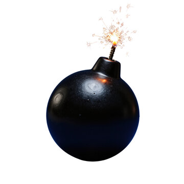 Black Bomb With Lit Fuse and Sparks