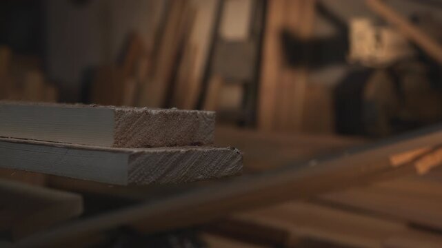 Sundrenched Workshop Featuring Carefully Arranged Wooden Boards With Visible Grain Textures And Tidy Layout. Media