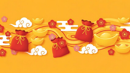 Obraz premium Vibrant Chinese New Year celebration with red pouches and gold coins