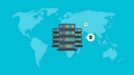 Global data center server with cloud computing icons animation - Powered by Adobe