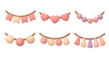 Charming collection of colorful garland icons for festive decor and design