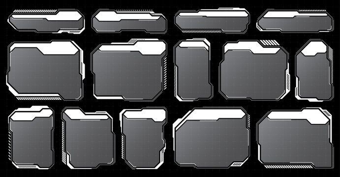 White futuristic HUD, UI elements. Sci-fi user interface text boxes, callouts. Warning message frames, information boxes template. Modern game interface layout in digital style. Vector illustration