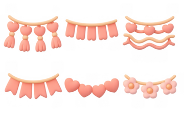 Romantic garland collection featuring hearts and flowers for party decorations and crafts