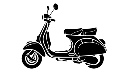 Vintage Scooter Silhouette in Modern Minimalist Style with High Contrast Black and White Lighting on Simple White Background for Transportation Advertising