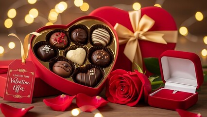 Romantic valentine's day gift with chocolates and rose