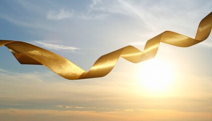Elegant golden ribbon unfurling gracefully against a bright, sunlit sky, representing aspiration, celebration, and the path to achievement and success