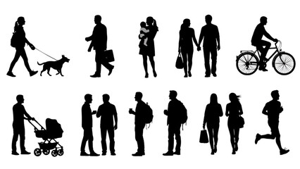 Obraz premium CAD People Outline Vector Set | Outdoor Figures on White Background for Floor Plans