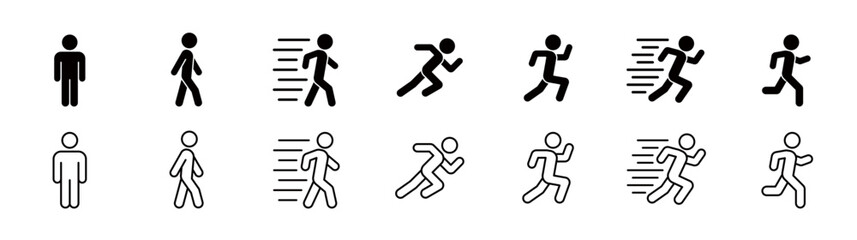 A unified pictogram of the human body(walking, hurrying, stopping, starting dash, running, final sprint, running)