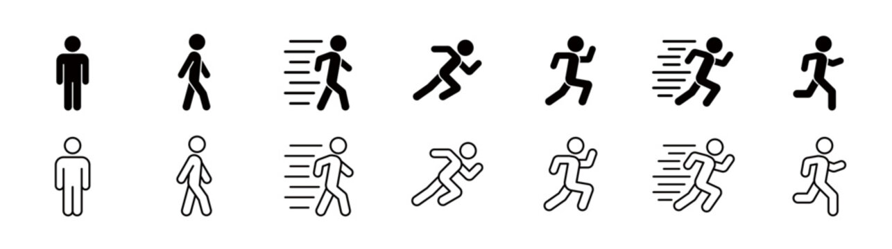 A unified pictogram of the human body(walking, hurrying, stopping, starting dash, running, final sprint, running)