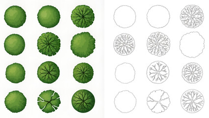 CAD Tree Foliage Collection | Top View Realistic Plants, Eco Garden and Landscape Design Vector
