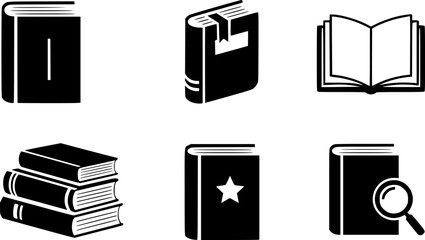 Set of six minimalist book icons in various styles
