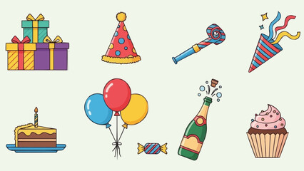 Birthday Party Celebration Elements Collection Flat Design.