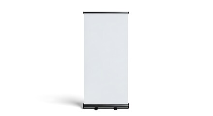 Mockup of a blank white roll up banner stand, perfect for showcasing your design or advertisement, isolated on white background