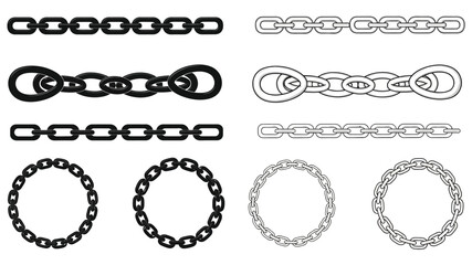 Obraz premium Various styles of metal chains in black and gray vector illustrations