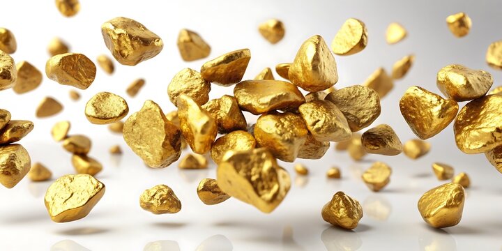 Gold rocks are scattered in the air