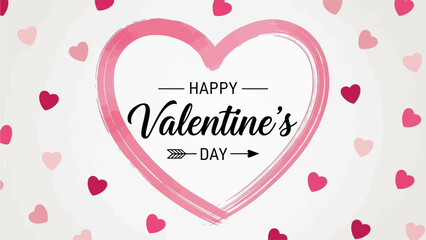 Happy Valentine's Day" celebration banner with a hand-drawn pink heart and scattered smaller hearts, perfect for romantic greetings and festive designs