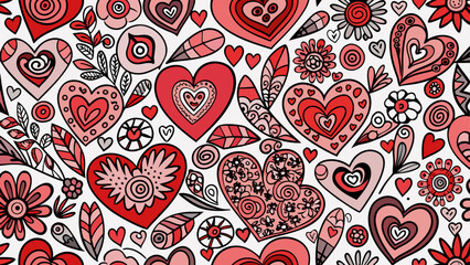 Naklejka premium Beautiful hand drawn heart pattern with floral elements