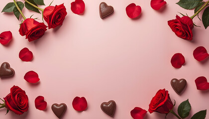 Valentine&rsquo;s Day Love Concept with Red Roses and Chocolates