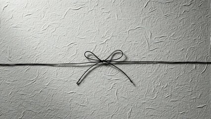Delicate black string tied in a bow across a textured, light-colored background, suggesting elegance and simplicity for gifts or packaging.