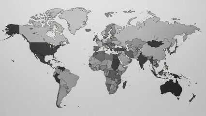 Detailed world map with shaded countries and continents, ideal for global business and travel planning