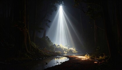 A beam of light pierces a dark stone chamber through a circular opening, illuminating dust and rocky textures&mdash;evoking mystery, sacred stillness, and dramatic contrast in a cavernous visual ritual.