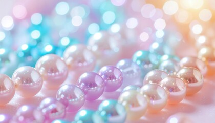 パステルカラーのカラフルなビーズ、ガラス玉の背景画像　きれいでかわいいグラフィックス素材　明るいスタジオ照明の反射光