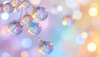 パステルカラーのカラフルなビーズ、ガラス玉の背景画像　きれいでかわいいグラフィックス素材　明るいスタジオ照明の反射光