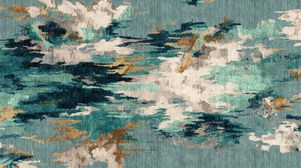 Modern Carpet with Abstract Brushstroke Pattern Muted Teal Background Contemporary Interior Design