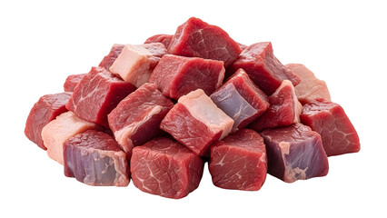 Pile of Raw Diced Beef Cubes isolated PNG with Transparent Background