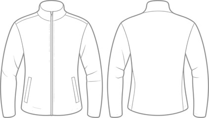 Vector technical flat sketch of a full zip track jacket template, front and back view, blank apparel design mockup vector. © rakib's world