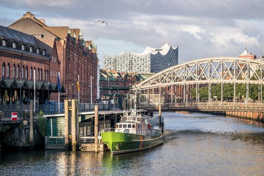 Elbphilharmonie and Speicherstadt along Zollkanal in Hamburg Germany