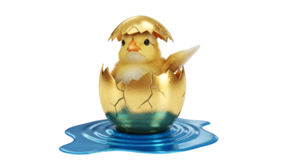 Chick emerging from golden egg