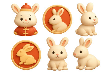 Obraz premium Zodiac rabbit icons collection for lunar new year celebration and graphic design projects