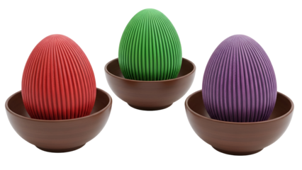 Colorful eggs in bowls