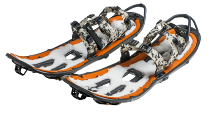 Snowshoes with poles angled layout on transparent background