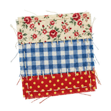 Handmade patchwork fabric swatch with floral and patterns