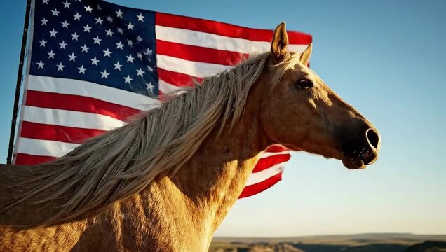 Wild Horse and American Flag Spirit of the West
