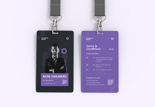 Modern Professional Corporate Office Employee ID Card Template with Purple Accents