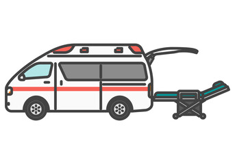 救急車とストレッチャー シンプル　かわいいイラスト｜福祉車両シリーズ