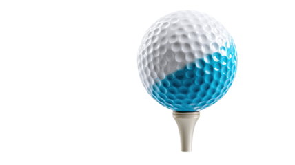 Golf ball balanced on tee close up isolated on white background showcasing precision sport equipment training accuracy concept