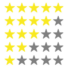 one to five star feedback rating with white and black background.  Customer feedback. 
