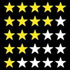 one to five star feedback rating with white and black background.  Customer feedback. 