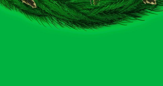 Animation of decoration with green fir tree branch on black background