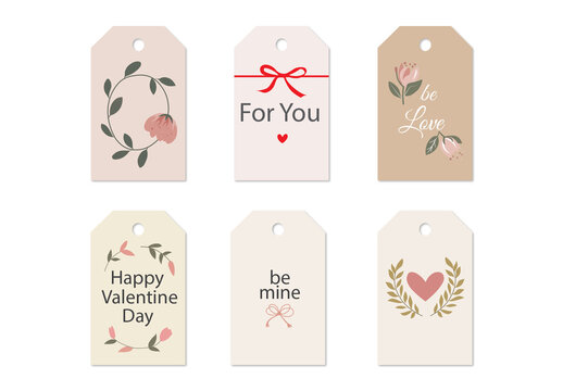 Minimal Floral Valentine Gift Tags Set with Romantic Love Quotes
