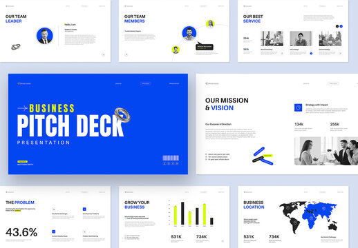 Modern Corporate Business Pitch Deck Presentation Template with Blue Accents