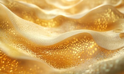 Scenic golden sand dunes with the wind creating intricate patterns, soft warm light highlighting rich golden textures, peaceful desert landscape perfect for travel inspiration,